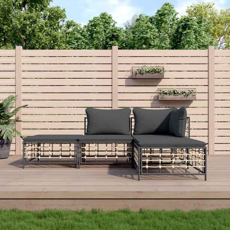 4-delige Loungeset met kussens poly rattan antracietkleurig MeubelReus