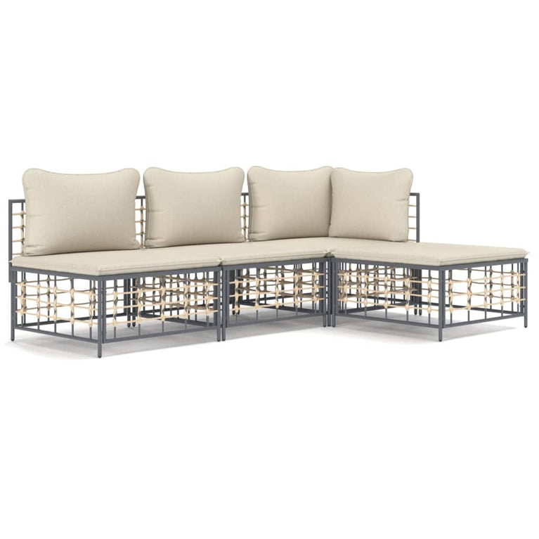 4-delige Loungeset met kussens poly rattan antracietkleurig MeubelReus