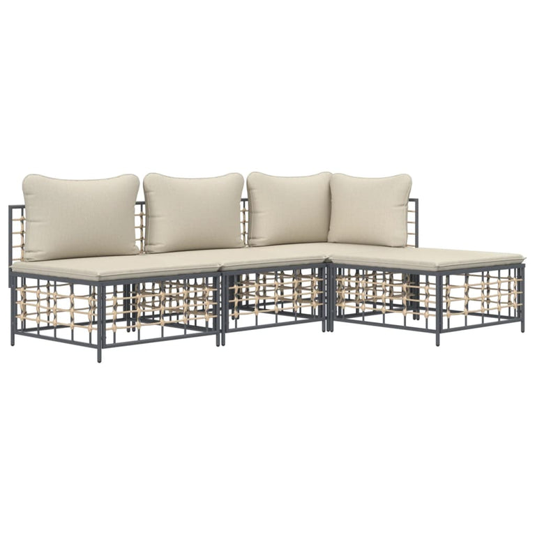 4-delige Loungeset met kussens poly rattan antracietkleurig MeubelReus