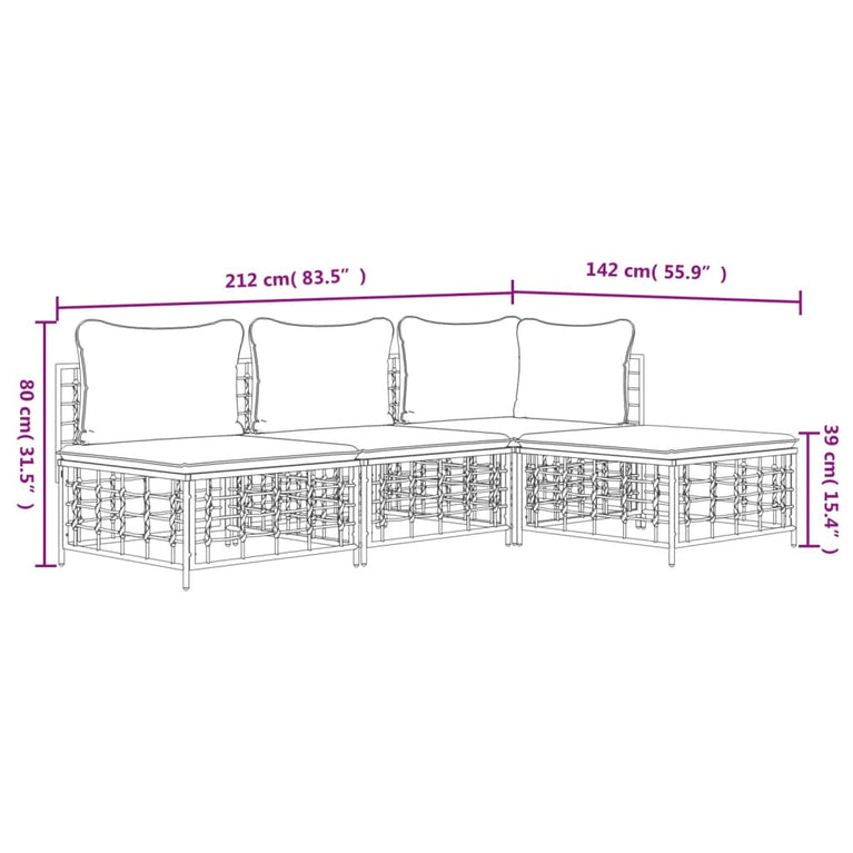 4-delige Loungeset met kussens poly rattan antracietkleurig MeubelReus