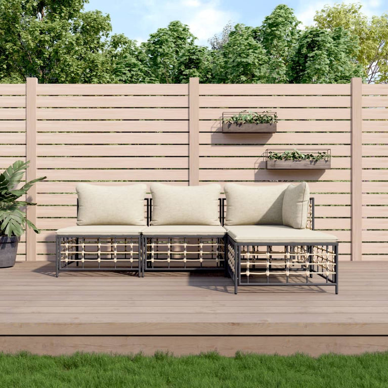 4-delige Loungeset met kussens poly rattan antracietkleurig MeubelReus
