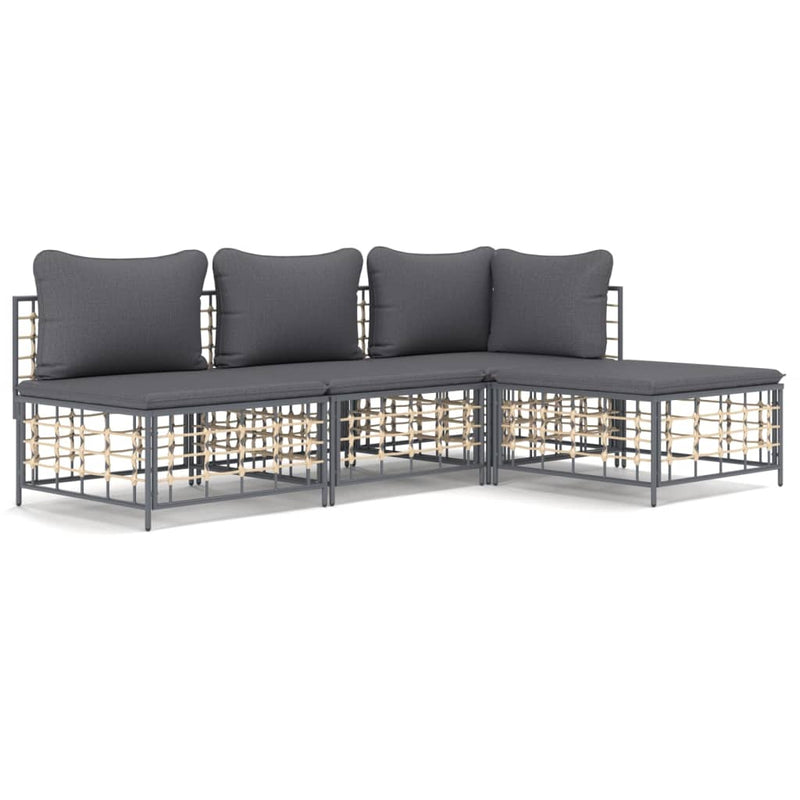 4-delige Loungeset met kussens poly rattan antracietkleurig MeubelReus