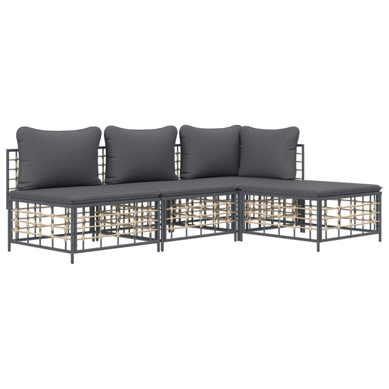 4-delige Loungeset met kussens poly rattan antracietkleurig MeubelReus
