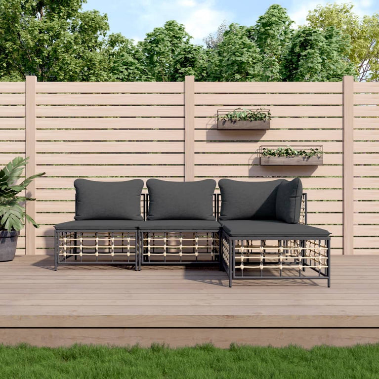 4-delige Loungeset met kussens poly rattan antracietkleurig MeubelReus