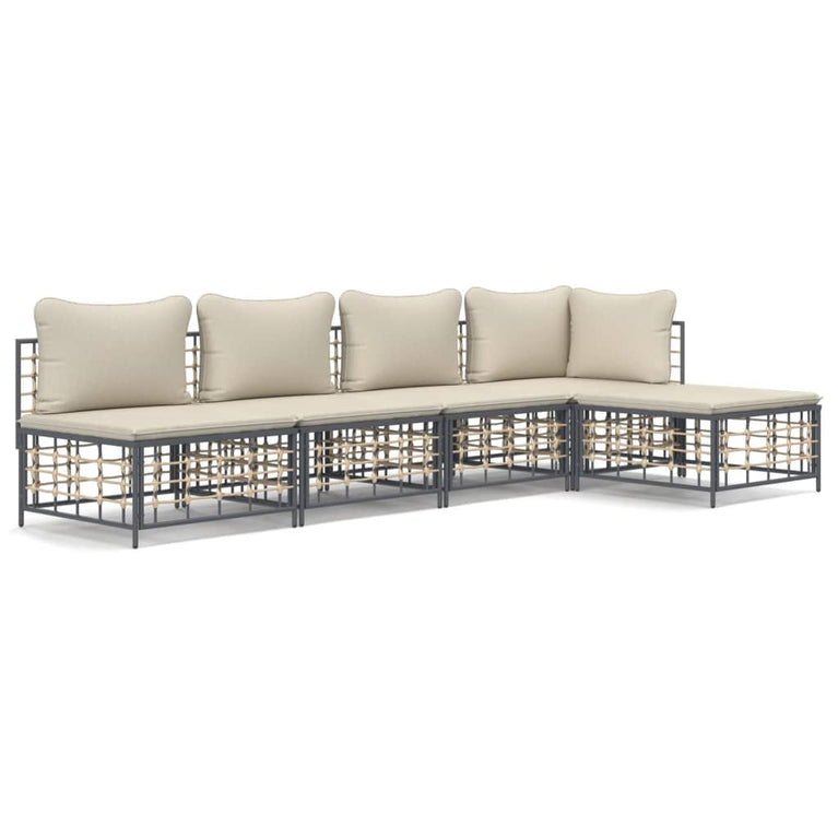 5-delige Loungeset met kussens poly rattan antracietkleurig MeubelReus