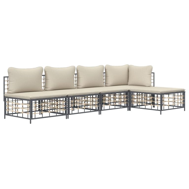 5-delige Loungeset met kussens poly rattan antracietkleurig MeubelReus