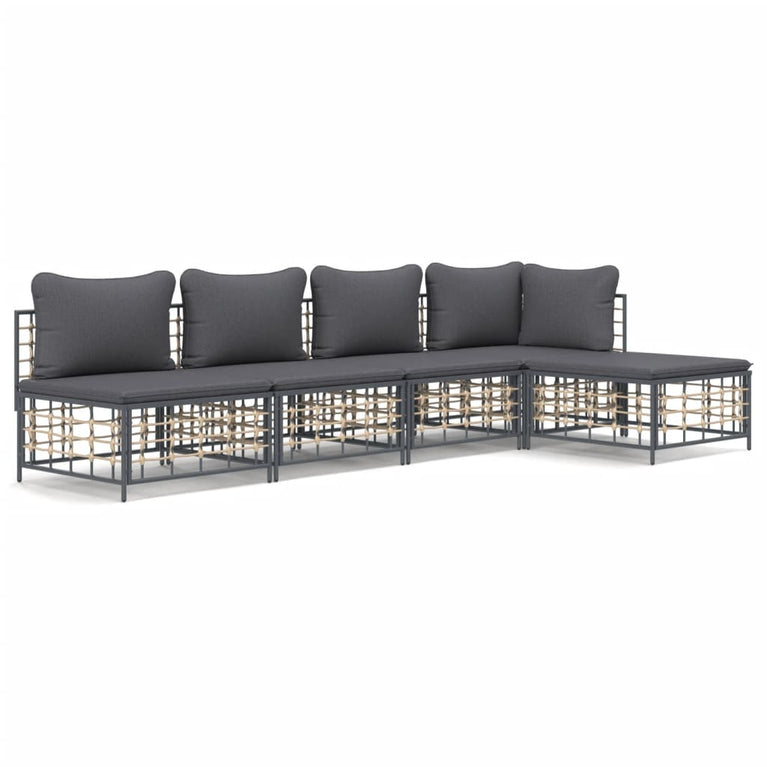 5-delige Loungeset met kussens poly rattan antracietkleurig MeubelReus