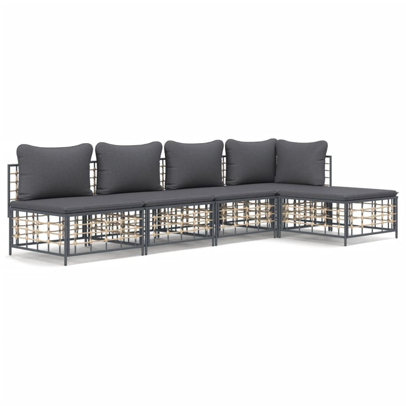 5-delige Loungeset met kussens poly rattan antracietkleurig MeubelReus