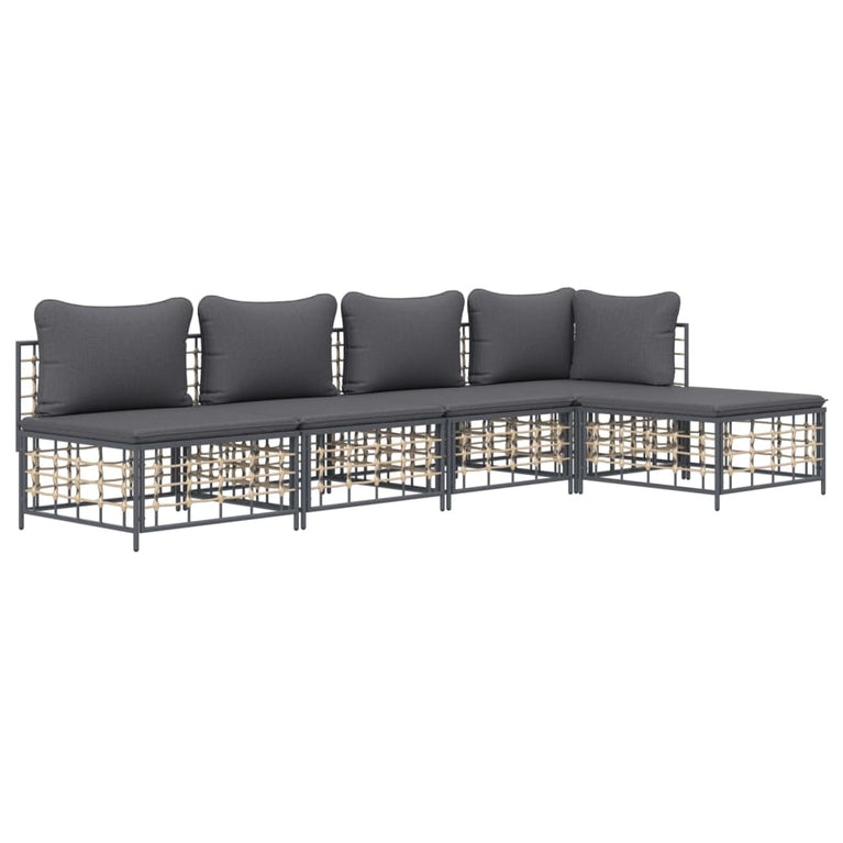 5-delige Loungeset met kussens poly rattan antracietkleurig MeubelReus