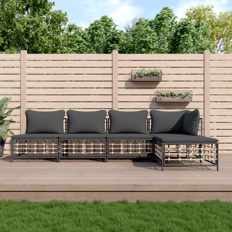 5-delige Loungeset met kussens poly rattan antracietkleurig MeubelReus