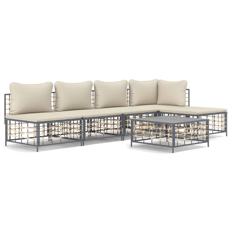 6-delige Loungeset met kussens poly rattan antracietkleurig MeubelReus