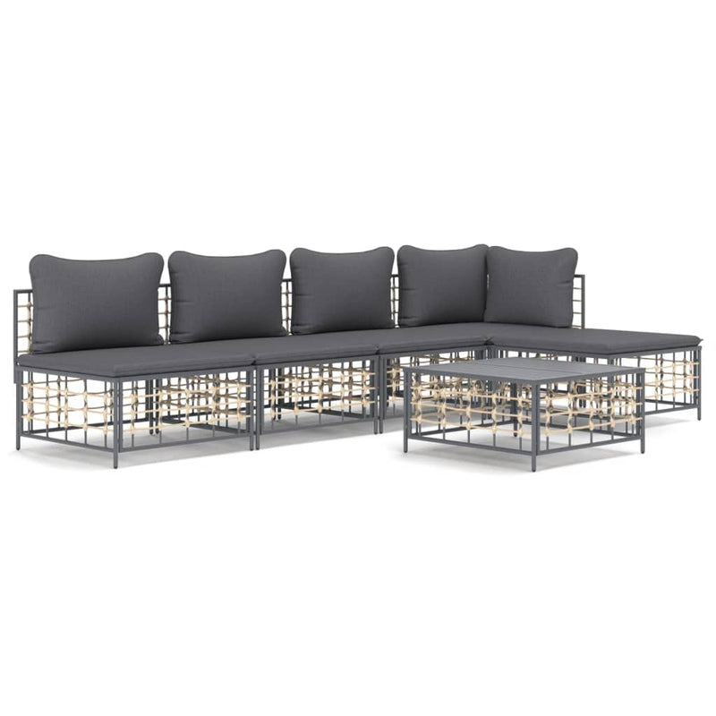 6-delige Loungeset met kussens poly rattan antracietkleurig MeubelReus