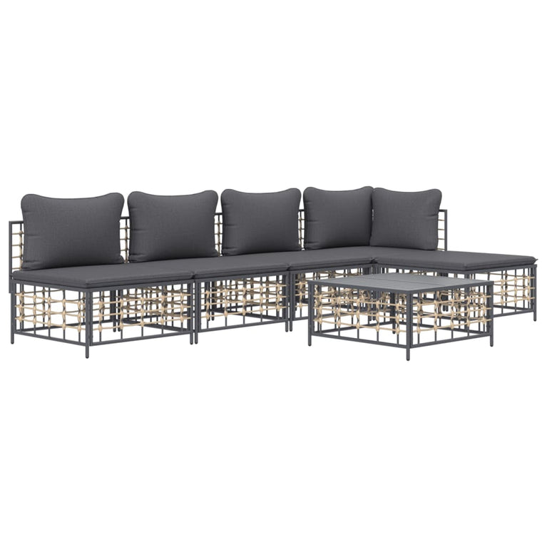 6-delige Loungeset met kussens poly rattan antracietkleurig MeubelReus
