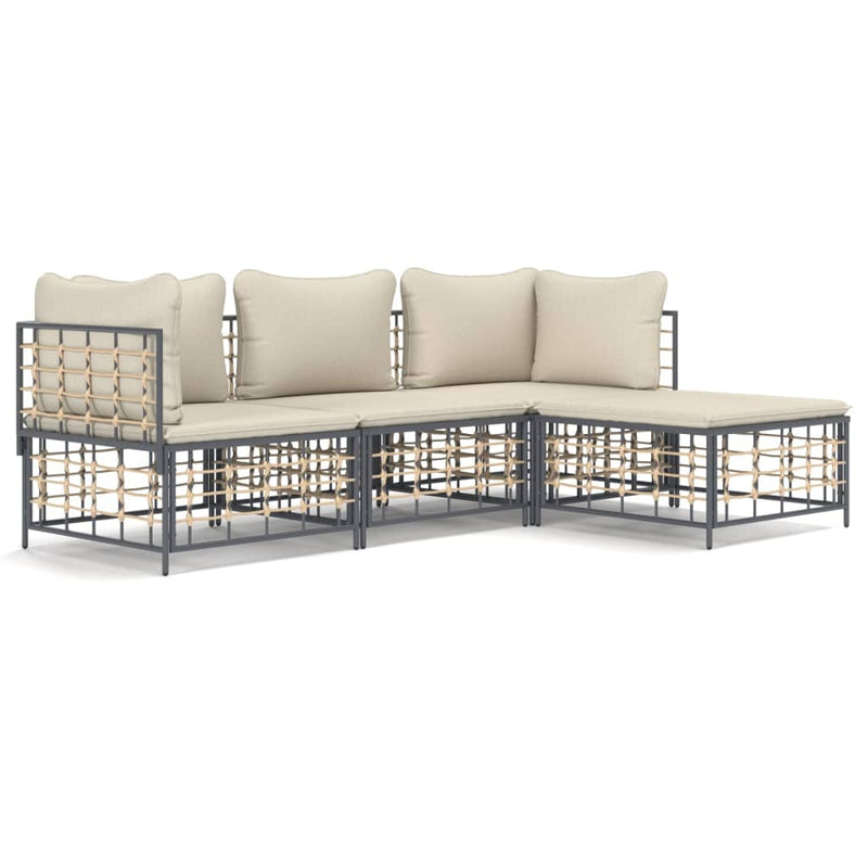 4-delige Loungeset met kussens poly rattan antracietkleurig MeubelReus