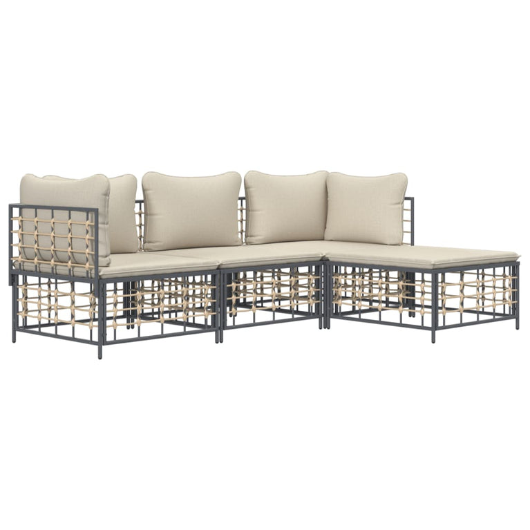 4-delige Loungeset met kussens poly rattan antracietkleurig MeubelReus