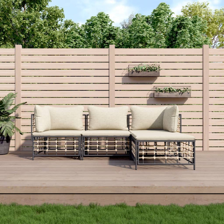 4-delige Loungeset met kussens poly rattan antracietkleurig MeubelReus