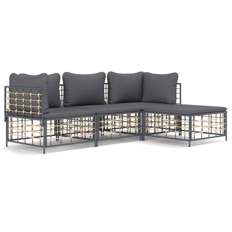 4-delige Loungeset met kussens poly rattan antracietkleurig MeubelReus