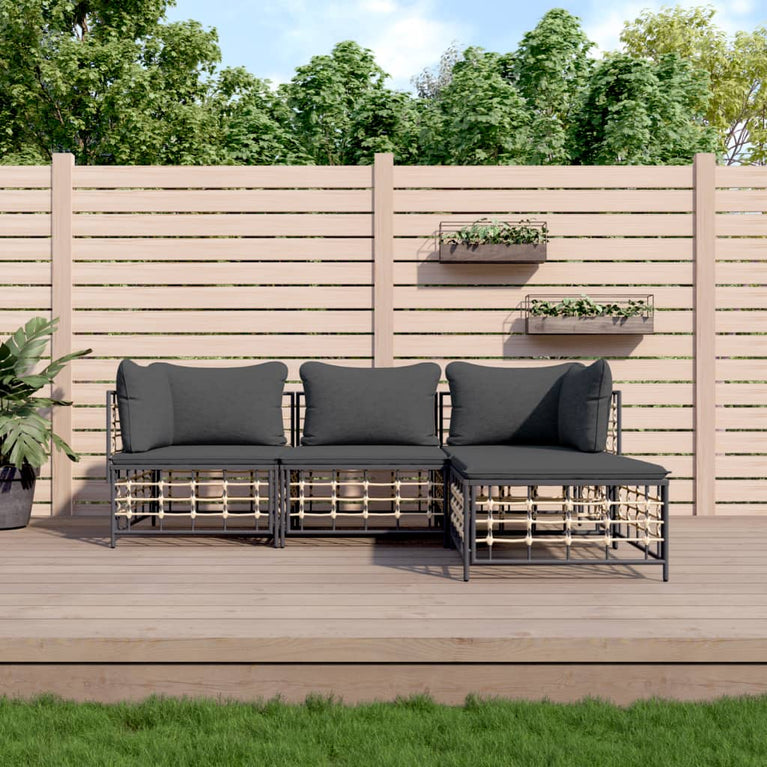 4-delige Loungeset met kussens poly rattan antracietkleurig MeubelReus