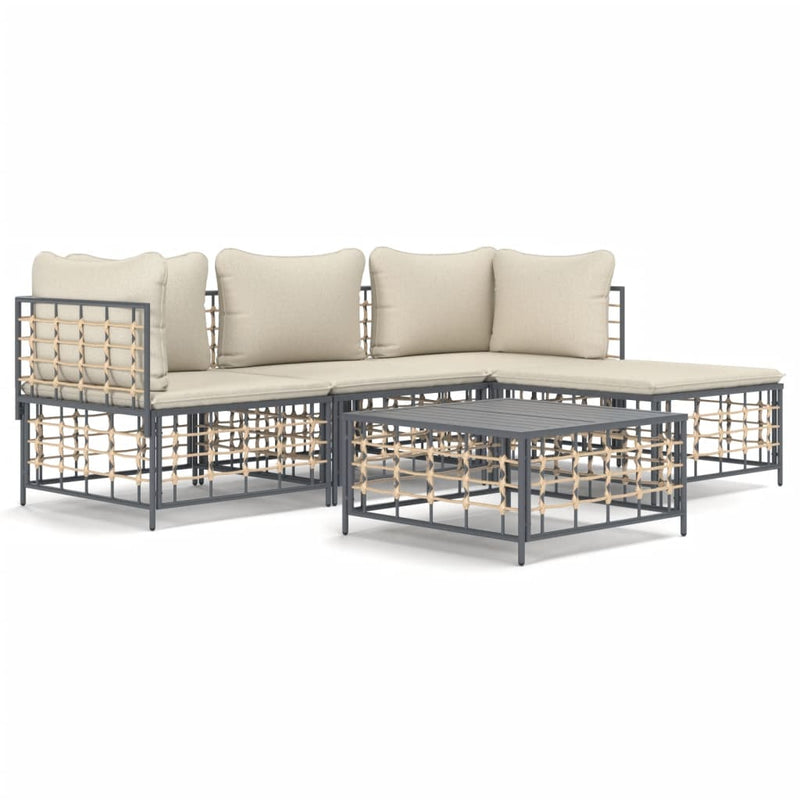 4-delige Loungeset met kussens poly rattan antracietkleurig MeubelReus