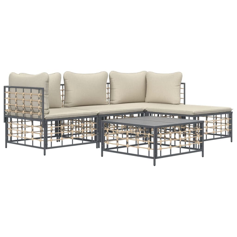 4-delige Loungeset met kussens poly rattan antracietkleurig MeubelReus
