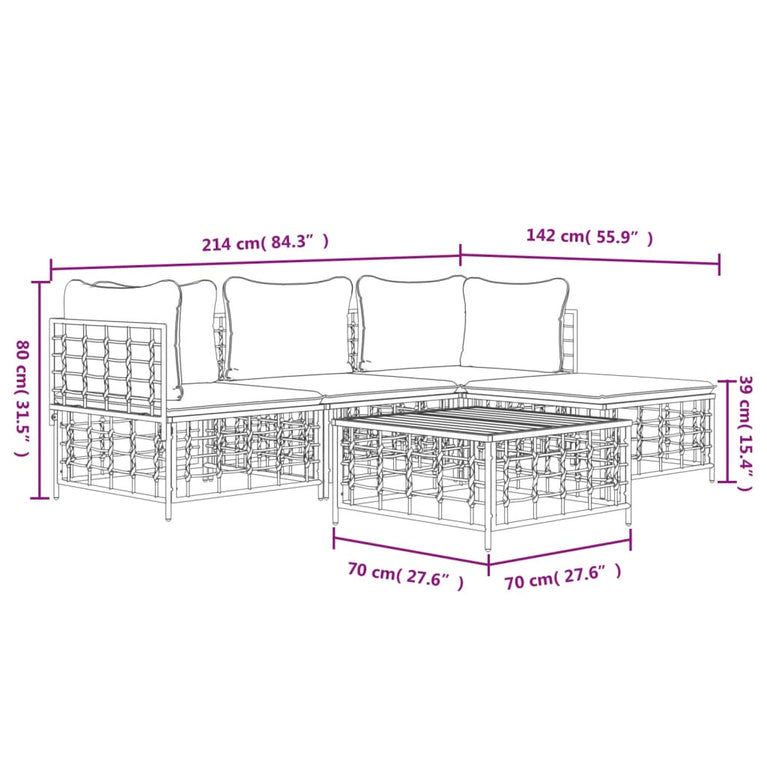 4-delige Loungeset met kussens poly rattan antracietkleurig MeubelReus