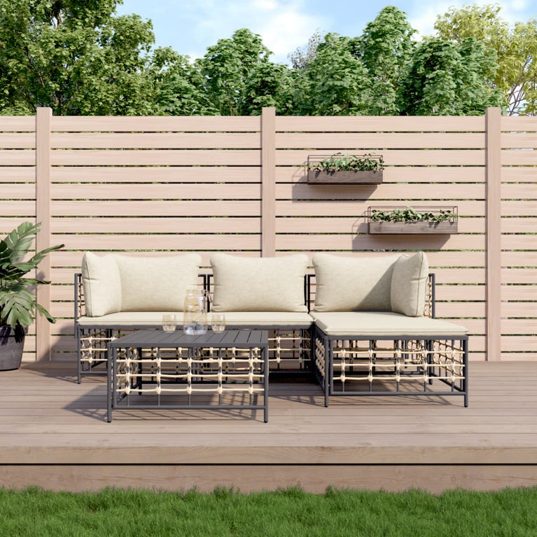 4-delige Loungeset met kussens poly rattan antracietkleurig MeubelReus