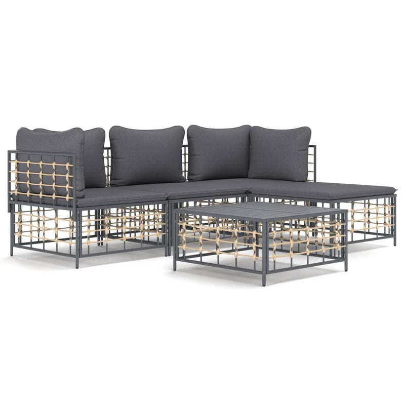 4-delige Loungeset met kussens poly rattan antracietkleurig MeubelReus