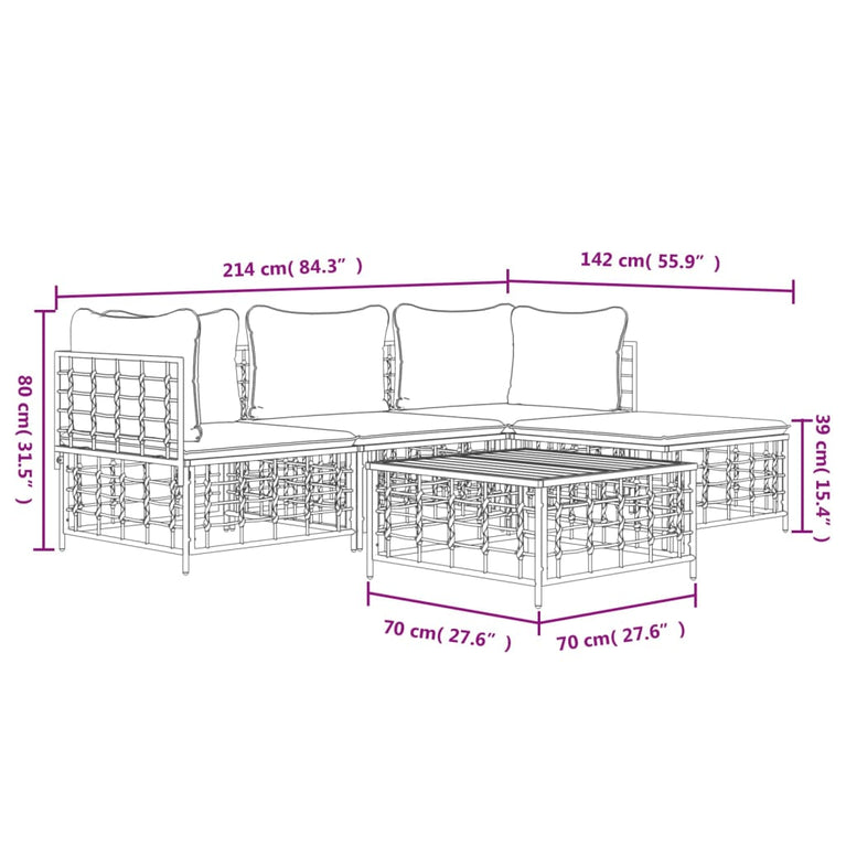 4-delige Loungeset met kussens poly rattan antracietkleurig MeubelReus