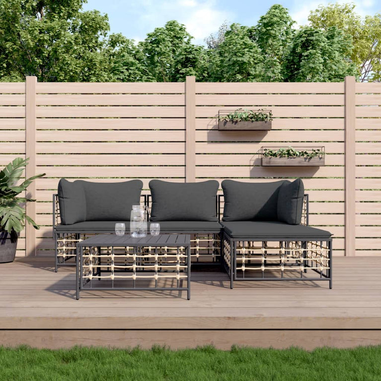 4-delige Loungeset met kussens poly rattan antracietkleurig MeubelReus