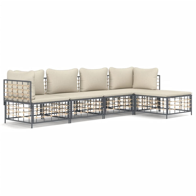 5-delige Loungeset met kussens poly rattan antracietkleurig MeubelReus