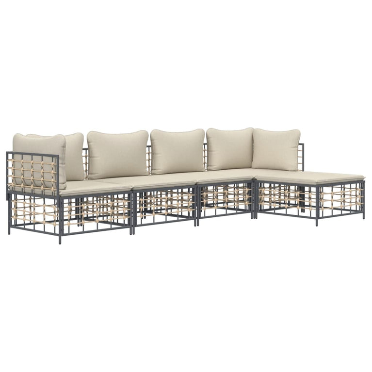 5-delige Loungeset met kussens poly rattan antracietkleurig MeubelReus