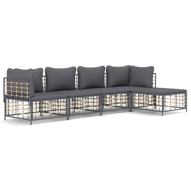 5-delige Loungeset met kussens poly rattan antracietkleurig MeubelReus