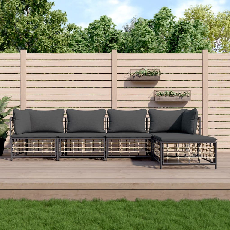 5-delige Loungeset met kussens poly rattan antracietkleurig MeubelReus