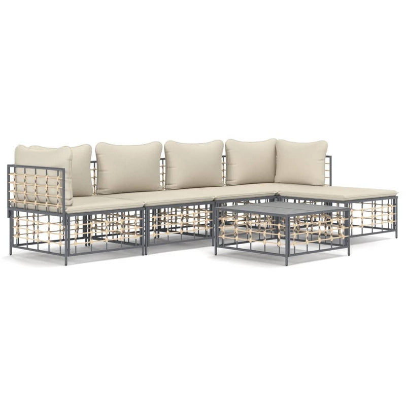 6-delige Loungeset met kussens poly rattan antracietkleurig MeubelReus