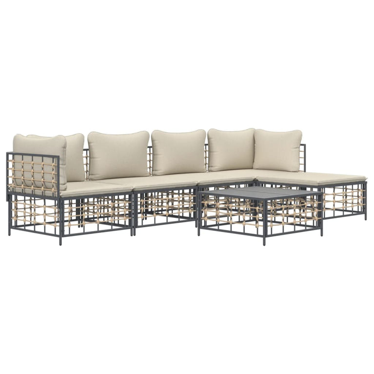 6-delige Loungeset met kussens poly rattan antracietkleurig MeubelReus