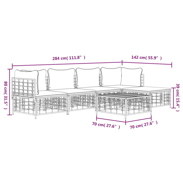 6-delige Loungeset met kussens poly rattan antracietkleurig MeubelReus