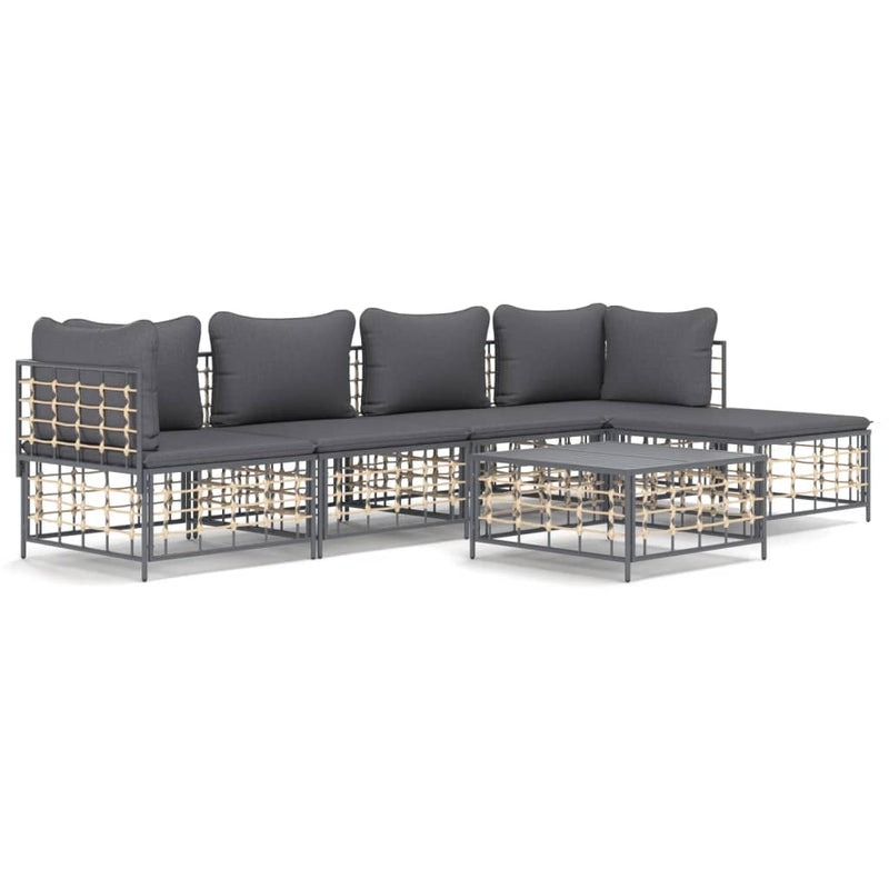 6-delige Loungeset met kussens poly rattan antracietkleurig MeubelReus