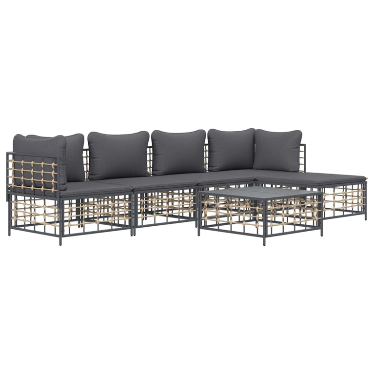 6-delige Loungeset met kussens poly rattan antracietkleurig MeubelReus