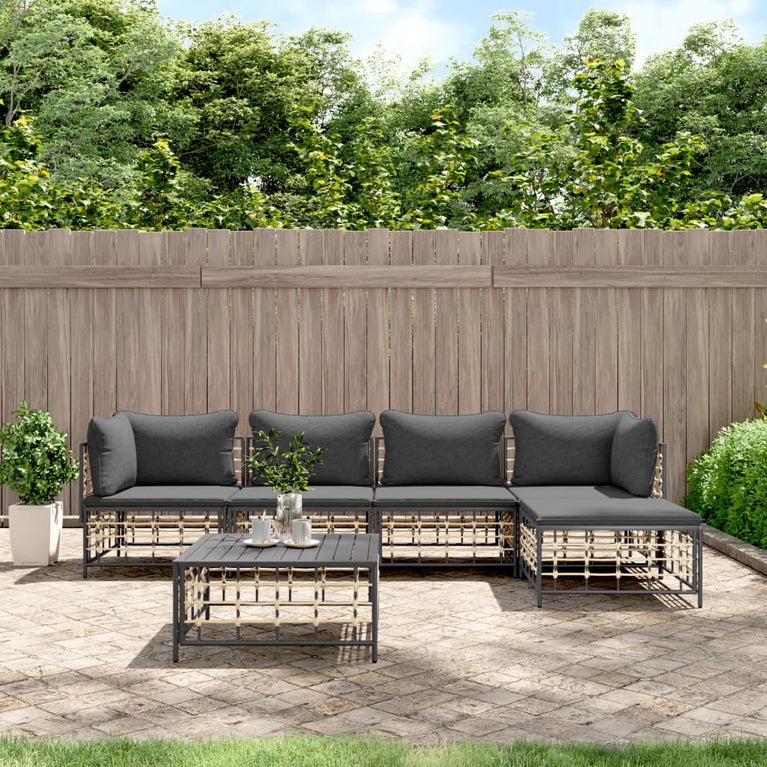 6-delige Loungeset met kussens poly rattan antracietkleurig MeubelReus