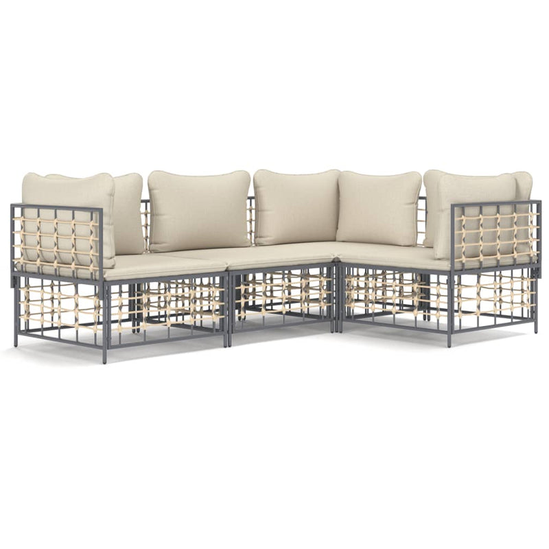 4-delige Loungeset met kussens poly rattan antracietkleurig MeubelReus