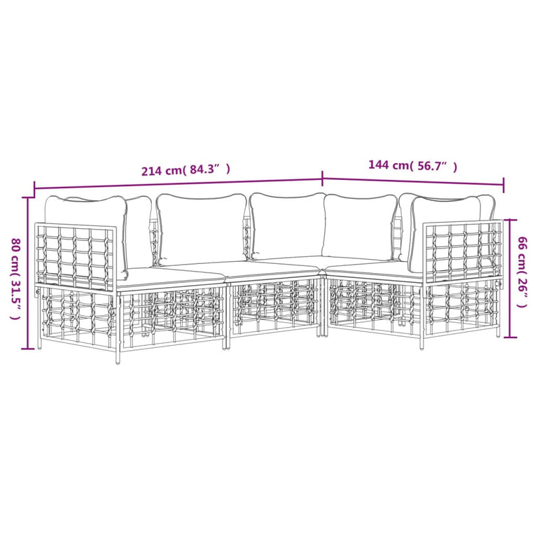 4-delige Loungeset met kussens poly rattan antracietkleurig MeubelReus