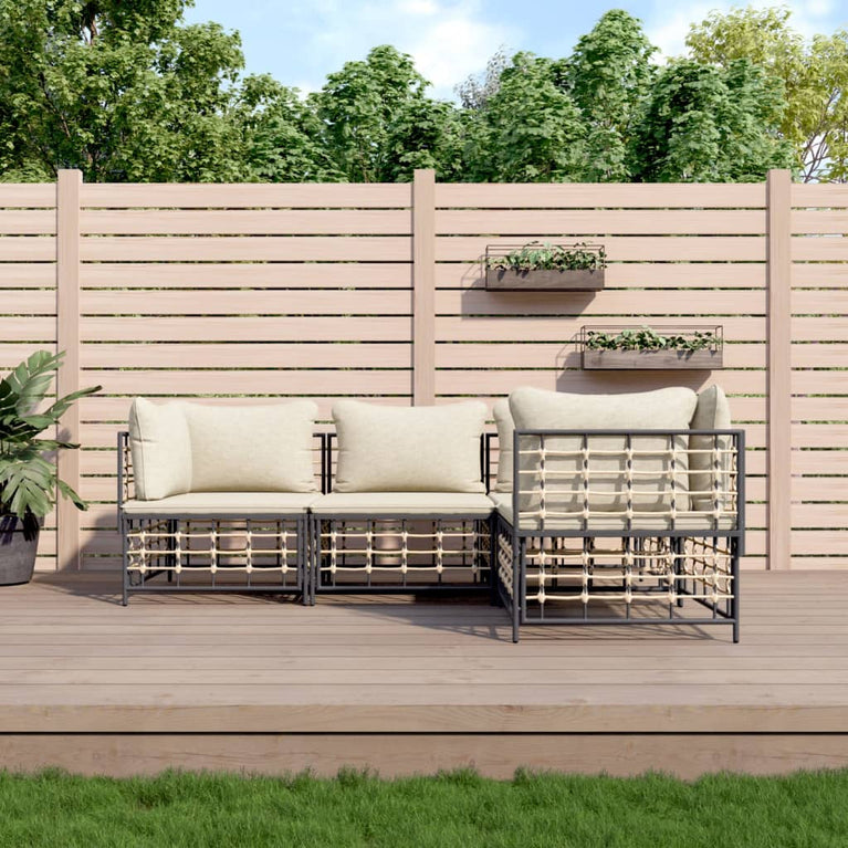 4-delige Loungeset met kussens poly rattan antracietkleurig MeubelReus