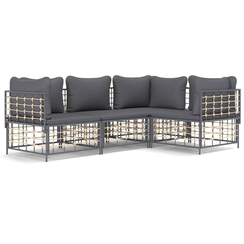 4-delige Loungeset met kussens poly rattan antracietkleurig MeubelReus