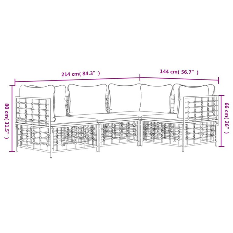 4-delige Loungeset met kussens poly rattan antracietkleurig MeubelReus