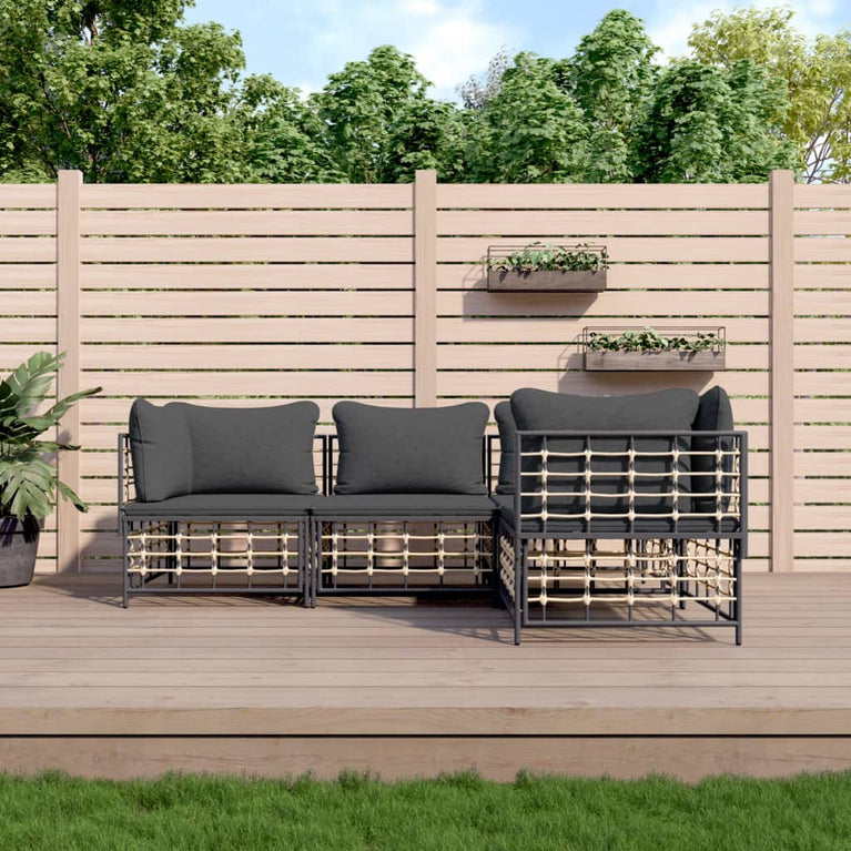 4-delige Loungeset met kussens poly rattan antracietkleurig MeubelReus