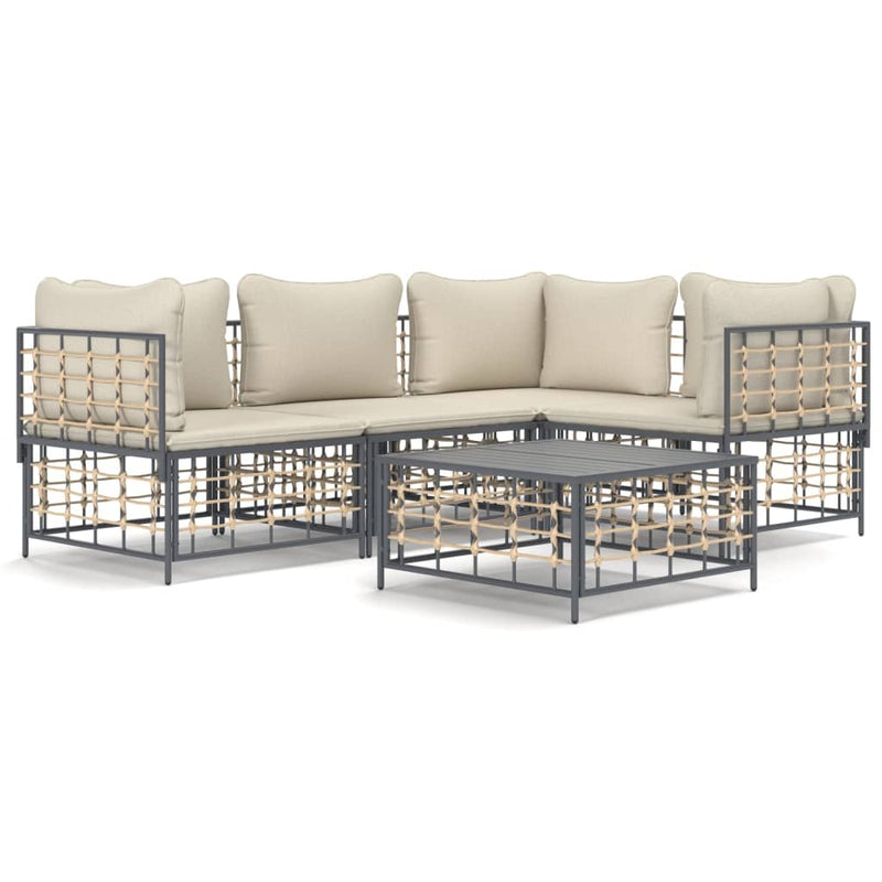 5-delige Loungeset met kussens poly rattan antracietkleurig MeubelReus