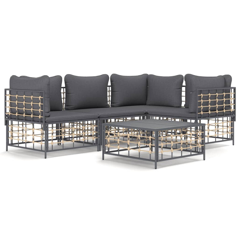 5-delige Loungeset met kussens poly rattan antracietkleurig MeubelReus