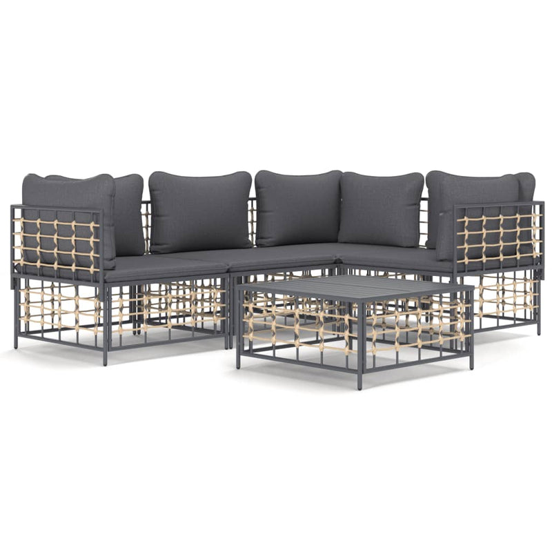 5-delige Loungeset met kussens poly rattan antracietkleurig MeubelReus