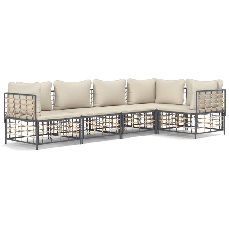 5-delige Loungeset met kussens poly rattan antracietkleurig MeubelReus