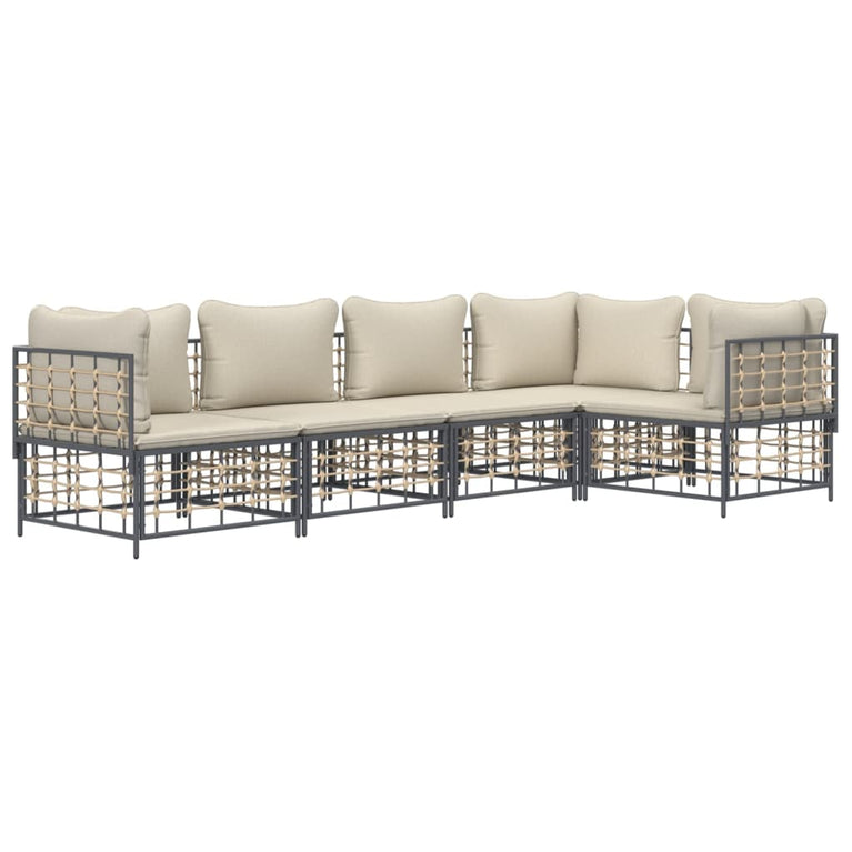 5-delige Loungeset met kussens poly rattan antracietkleurig MeubelReus